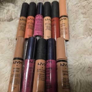 NYX Lip Gloss & Cream Lipstick Set in Pink, Nude, Mauve, Coral